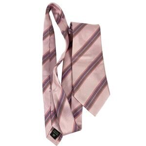 Daniel De Fasson, Pink Striped 100% Silk Tie, Handmade, Diagonal Striped, Flaw